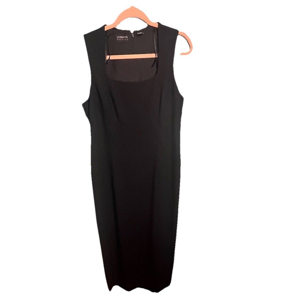 Liz Claiborne Women's Black Long Sheath Dress Square Neck Lined Size 12